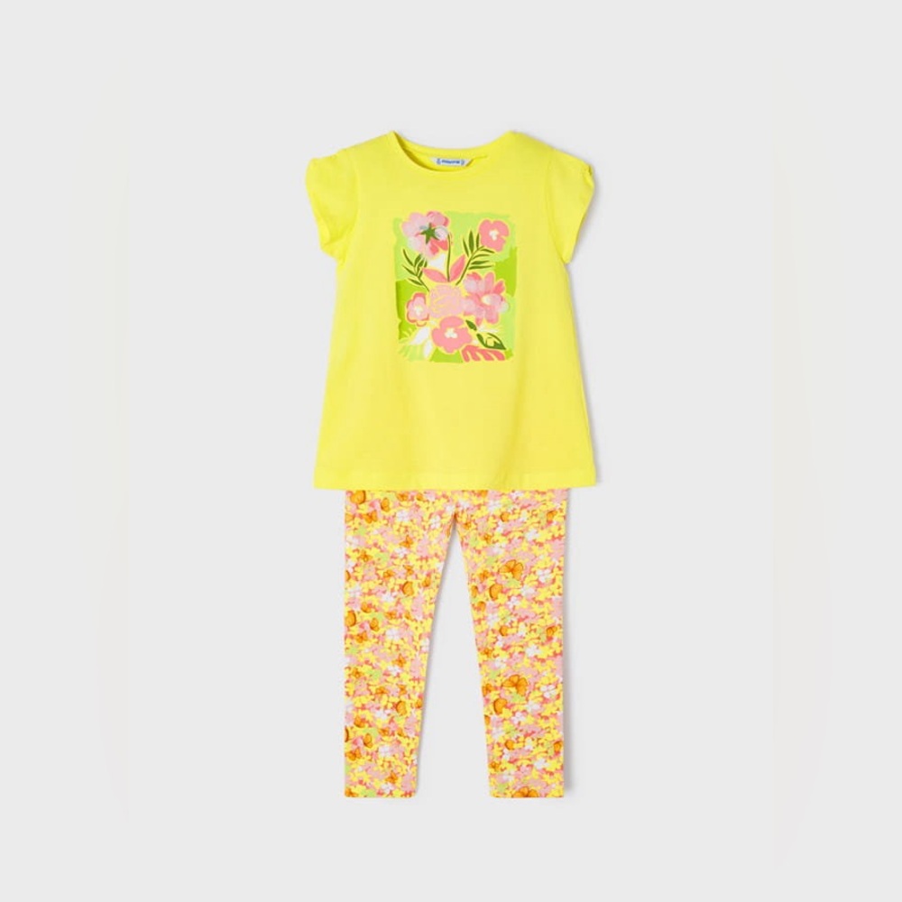 Size 8 Girls Mayoral Bright Yellow and Pink Floral Pajama Set